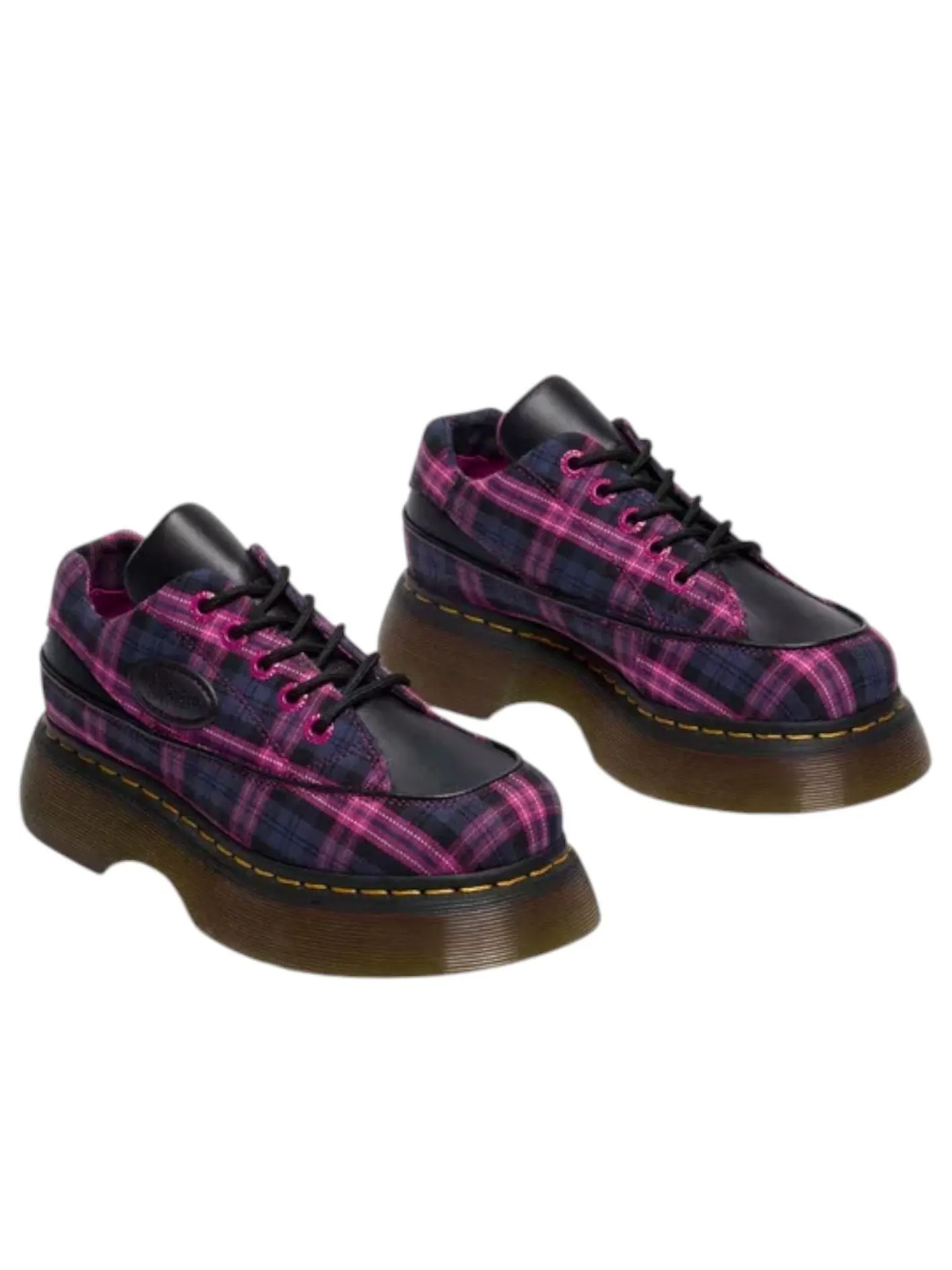 Ботинки женские Dr. Martens BUZZ 5-EYE, с принтом Tartan Lace Up — изображение 2 из 5, черный/розовый/мульти