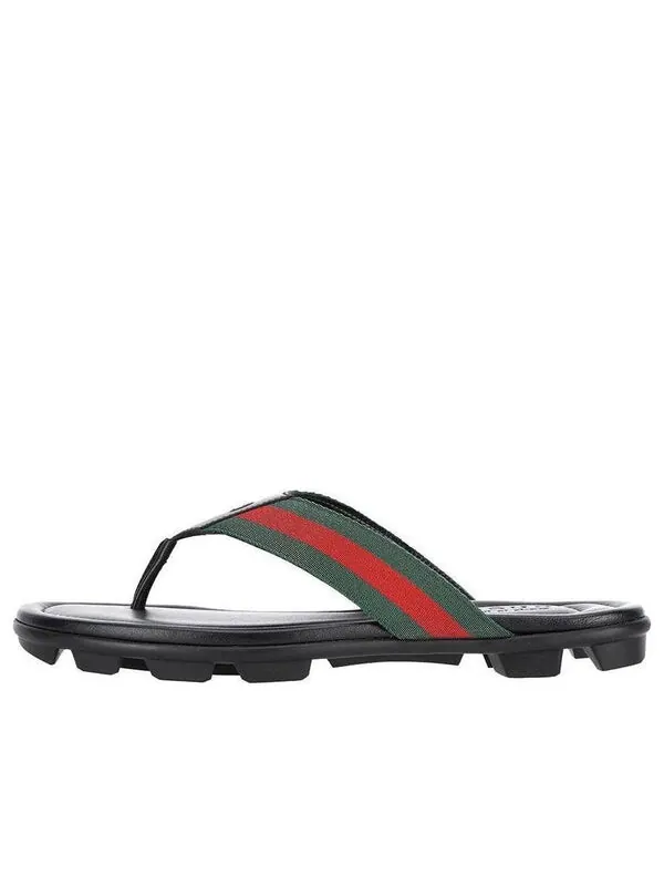 Сандалии leather web thong sandal 'black' Gucci — изображение 1 из 4, черный/зеленый/красный