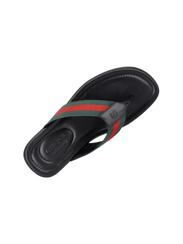 Сандалии leather web thong sandal 'black' Gucci — изображение 2 из 4, черный/зеленый/красный