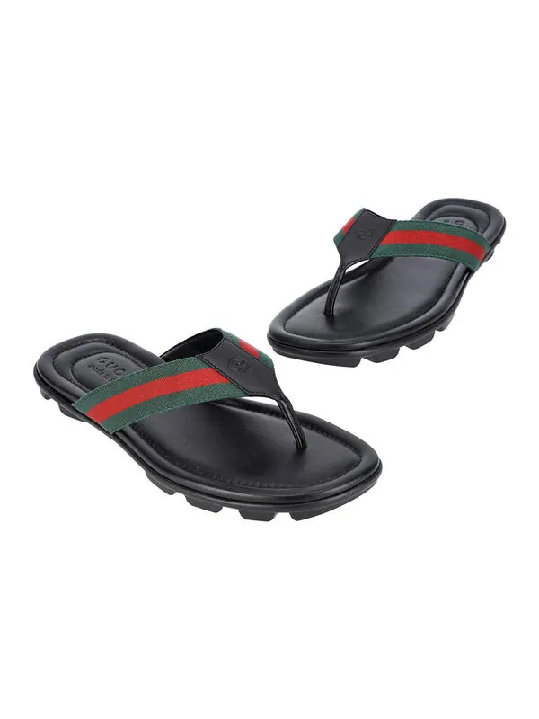 Сандалии leather web thong sandal 'black' Gucci — изображение 3 из 4, черный/зеленый/красный