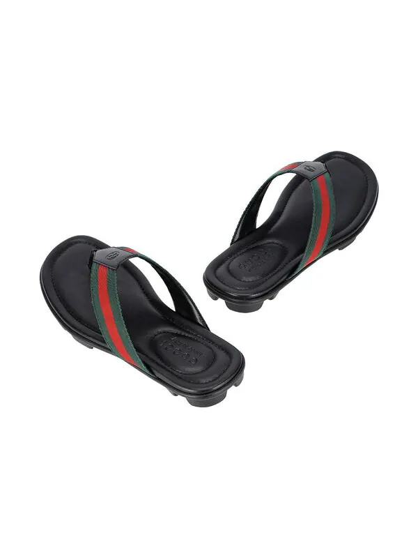 Сандалии leather web thong sandal 'black' Gucci — изображение 4 из 4, черный/зеленый/красный