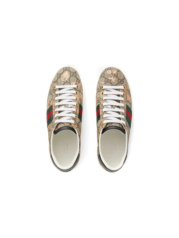 Кроссовки ace gg supreme 'berry print' Gucci — изображение 2 из 3, бежевый//зеленый/красный