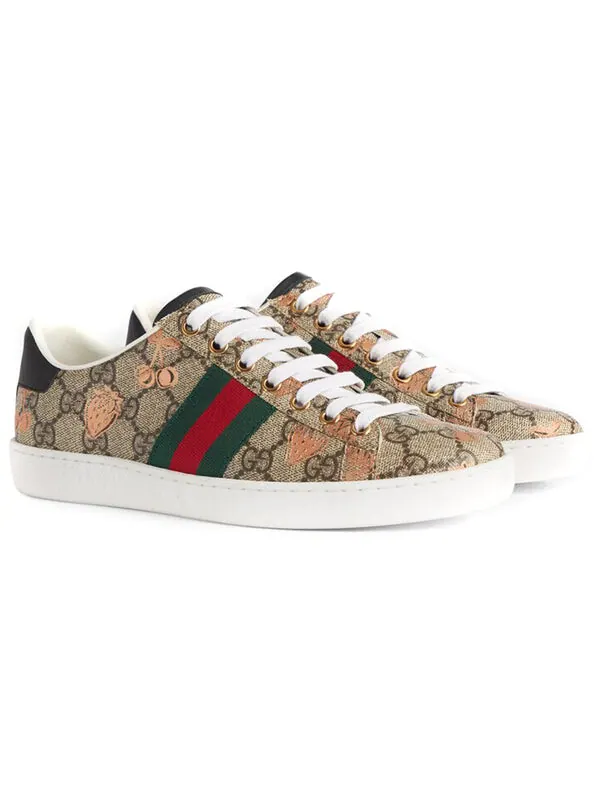 Кроссовки ace gg supreme 'berry print' Gucci — изображение 3 из 3, бежевый//зеленый/красный