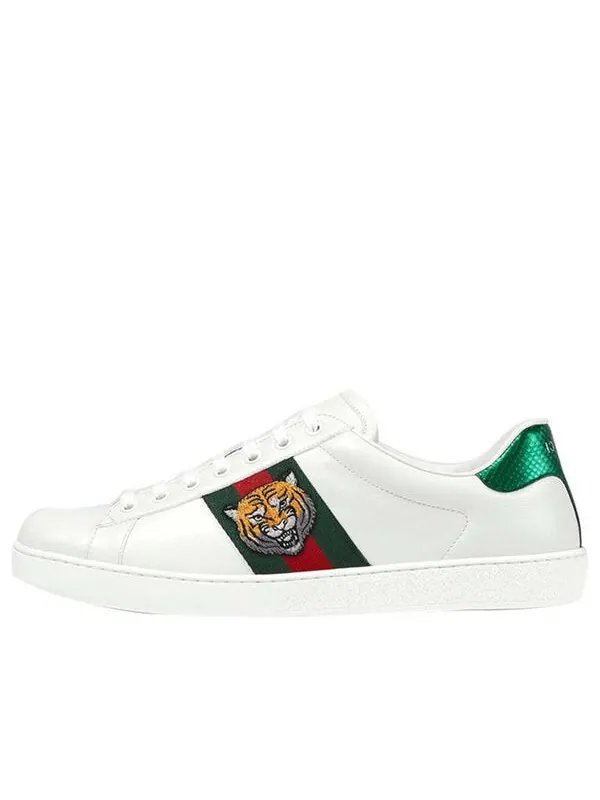 Кроссовки ace series cowhide embroidered sports shoe 'white' Gucci — изображение 1 из 4, белый/зеленый/красный