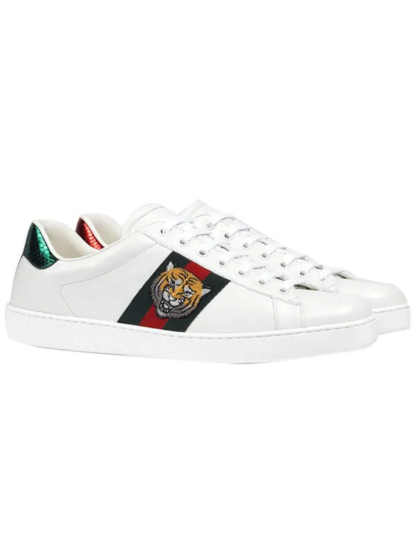 Кроссовки ace series cowhide embroidered sports shoe 'white' Gucci — изображение 2 из 4, белый/зеленый/красный