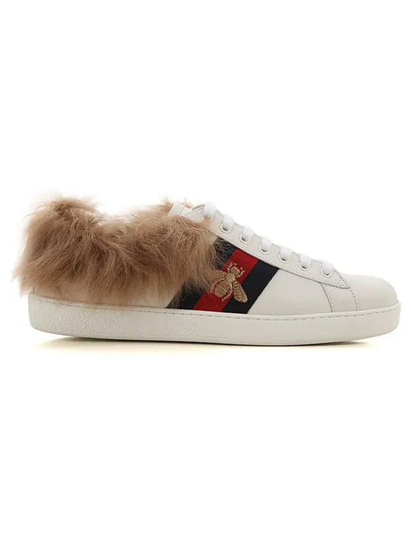 Кроссовки ace wool embroidered 'bee' Gucci — изображение 2 из 4, белый/черный/красный