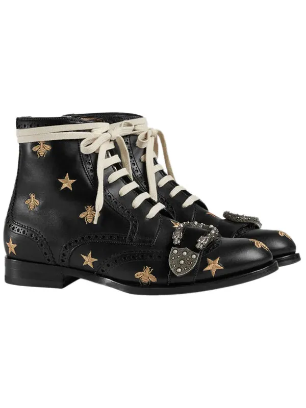 Кроссовки queercore bee accent lace-up boots 'black' Gucci — изображение 2 из 4, черный