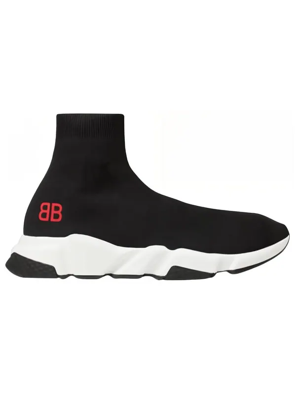 Кроссовки speed sneakers 'black knit with red bb logo' Balenciaga — изображение 2 из 4, черный/белый/красный