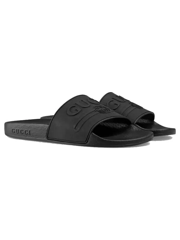 Сандалии logo rubber slide 'black' Gucci — изображение 3 из 4, черный