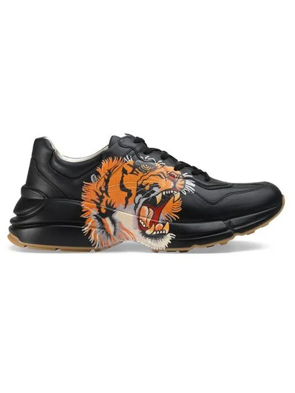 Кроссовки rhyton leather 'tiger print' Gucci — изображение 2 из 4, черный/оранжевый