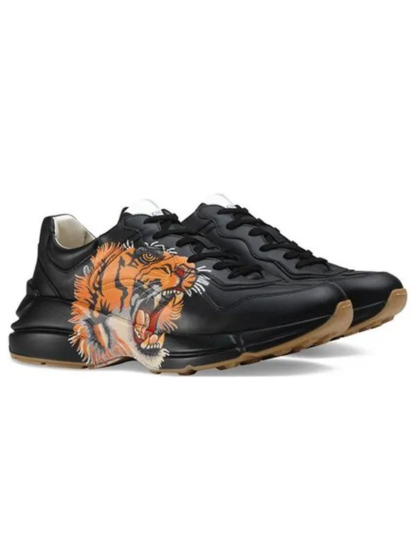 Кроссовки rhyton leather 'tiger print' Gucci — изображение 3 из 4, черный/оранжевый