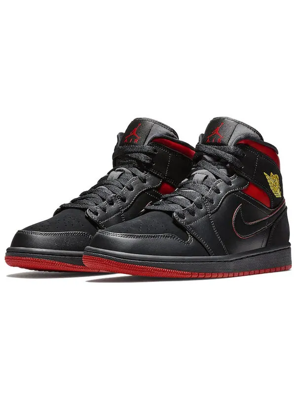Кроссовки 1 ретро средние Air Jordan — изображение 3 из 4, черный/желтый-красный