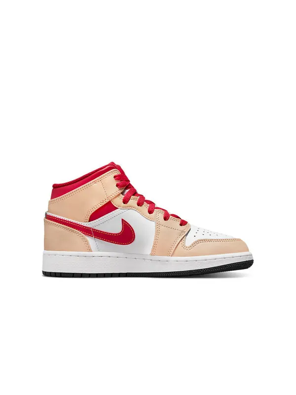 Кроссовки 1 mid 'light curry cardinal red' Air Jordan — изображение 2 из 4, желтый/белый