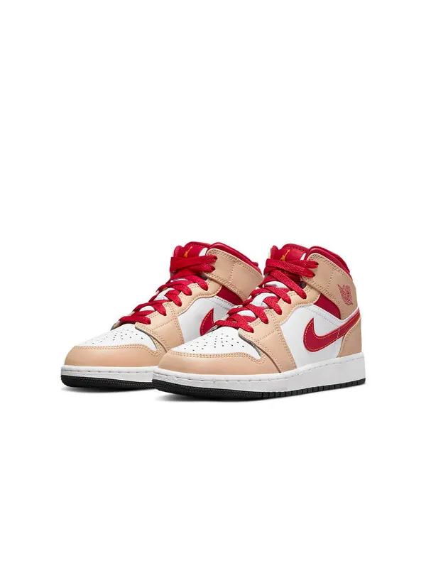 Кроссовки 1 mid 'light curry cardinal red' Air Jordan — изображение 3 из 4, желтый/белый