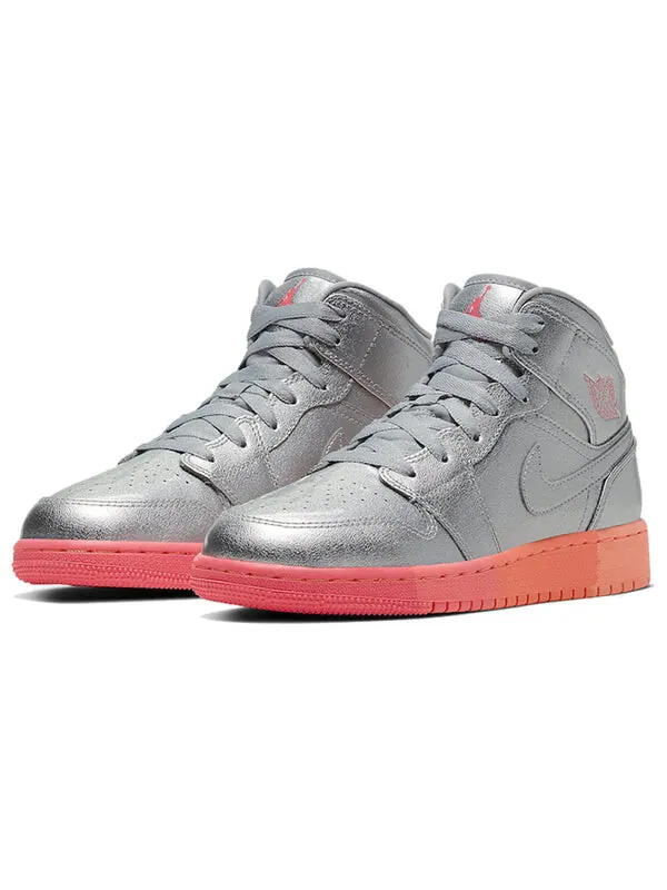 Кроссовки (GS) Air Jordan 1 Mid 'Metallic Silver Pink Crimson' — изображение 3 из 4