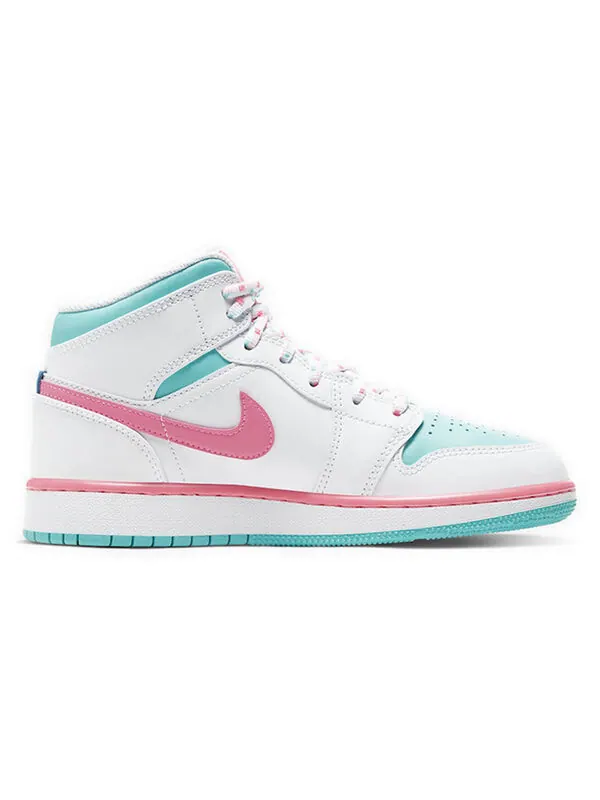 Кроссовки 1 средние Air Jordan — изображение 2 из 4, белый/розовый/зеленый