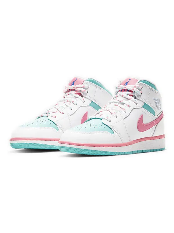 Кроссовки 1 средние Air Jordan — изображение 3 из 4, белый/розовый/зеленый