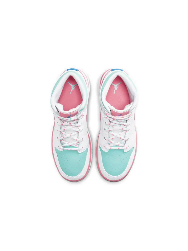 Кроссовки 1 средние Air Jordan — изображение 4 из 4, белый/розовый/зеленый