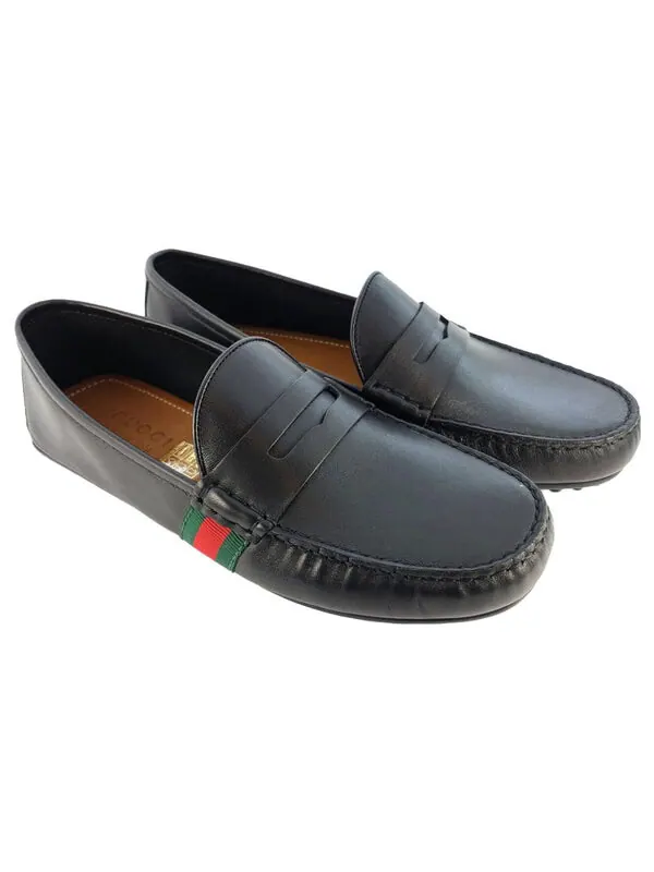 Кроссовки web accent leather loafers 'black' Gucci — изображение 2 из 4, черный