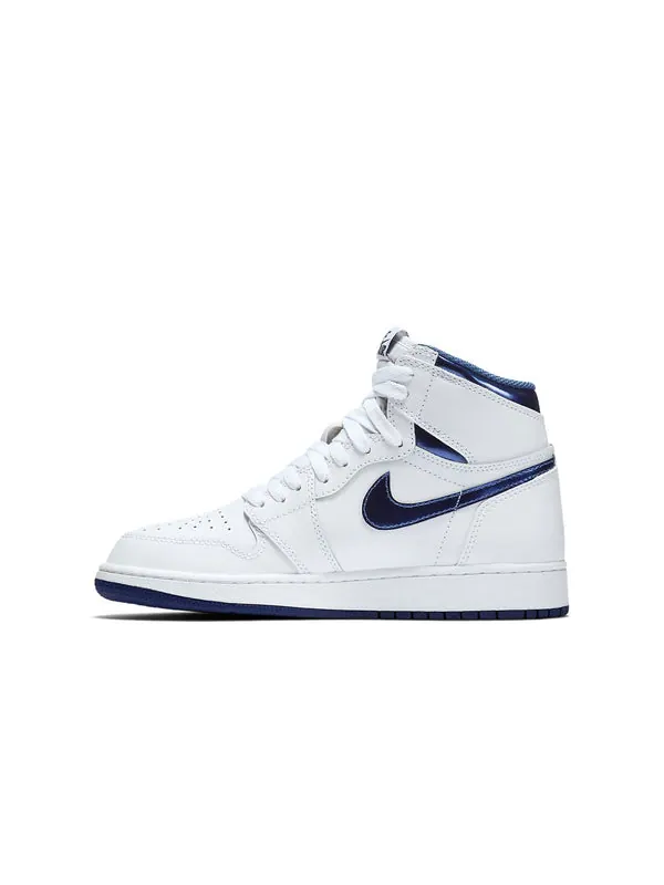 Кроссовки 1 ретро высокие og Air Jordan — изображение 2 из 4, белый/темно-синий