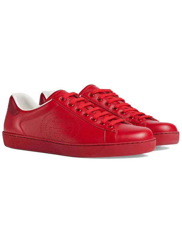 Кроссовки ace 'interlocking g - hibiscus red' Gucci — изображение 3 из 4, красный