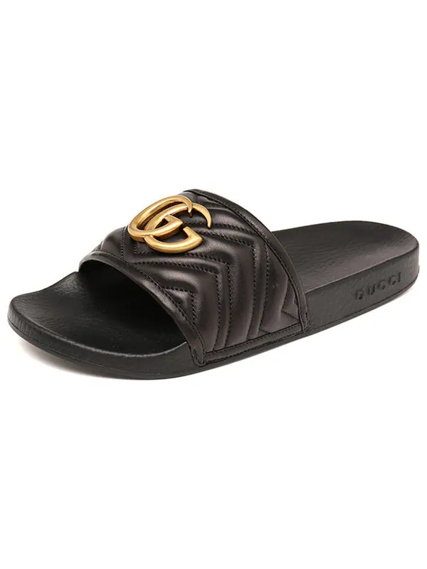 Тапочки matelasse double g slide 'black' Gucci — изображение 2 из 4, черный