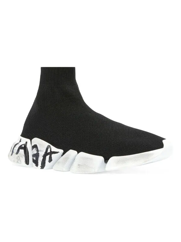 Кроссовки speed 2.0 graffiti sneakers 'black recycled knit and white sole unit' Balenciaga — изображение 2 из 4, черный/белый