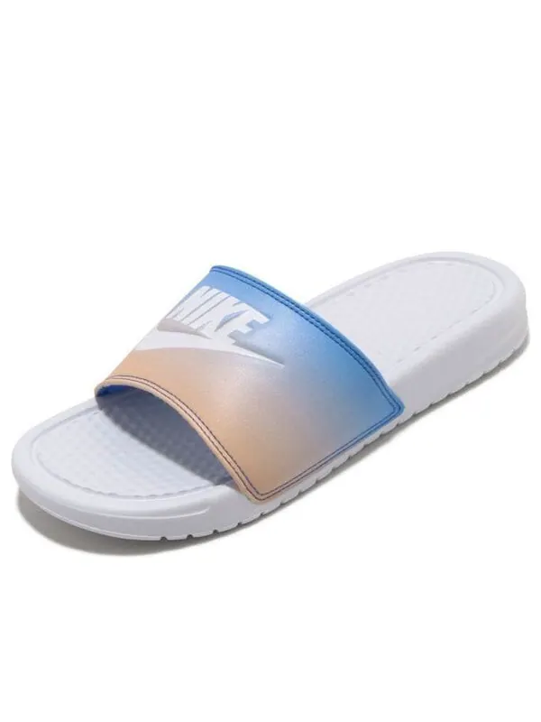 Тапочки benassi jdi print slide 'white hyper royal' Nike — изображение 3 из 4, белый/синий/розовый