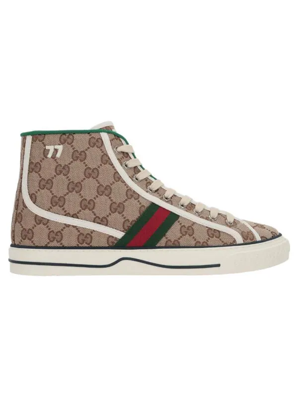 Кроссовки tennis 1977 high 'beige ebony' Gucci — изображение 1 из 3, бежевый//зеленый/красный