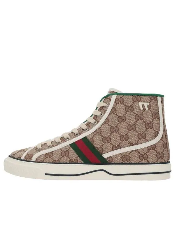 Кроссовки tennis 1977 high 'beige ebony' Gucci — изображение 2 из 3, бежевый//зеленый/красный