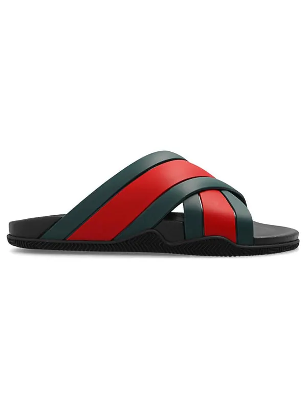 Тапочки slide web stripe 'black' Gucci — изображение 2 из 4, черный