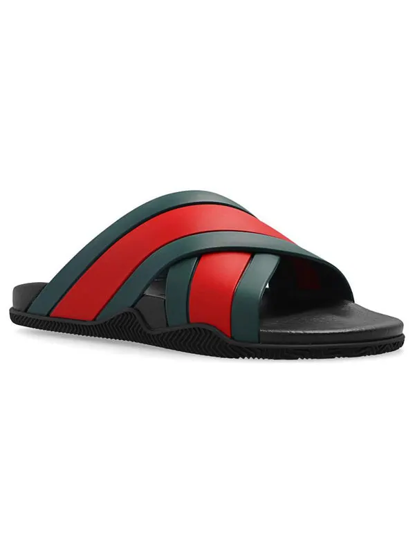 Тапочки slide web stripe 'black' Gucci — изображение 3 из 4, черный