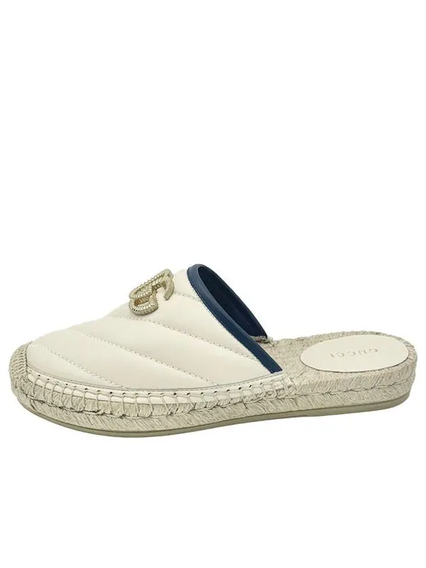 Тапочки leather espadrilles with double g slides 'white' Gucci