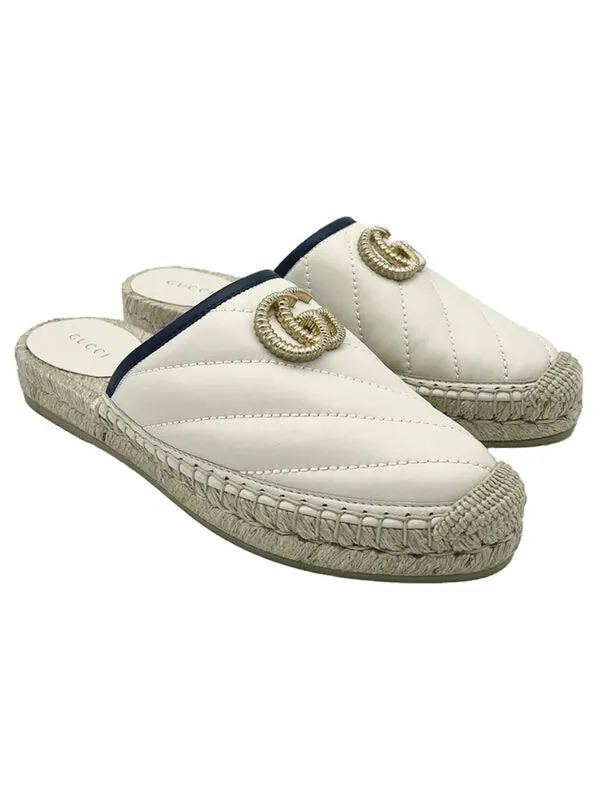 Тапочки leather espadrilles with double g slides 'white' Gucci — изображение 2 из 4, белый