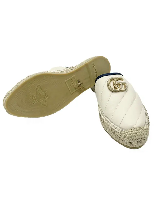 Тапочки leather espadrilles with double g slides 'white' Gucci — изображение 4 из 4, белый