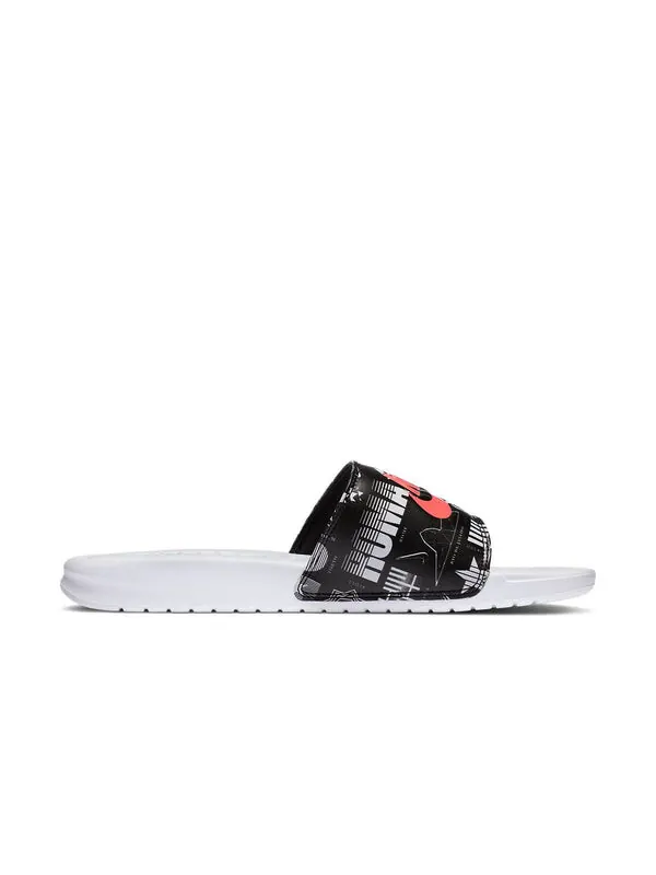 Тапочки benassi jdi print white black slippers 'white black' Nike — изображение 2 из 4, белый/черный