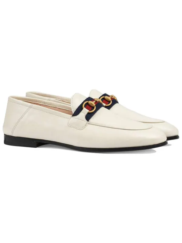 Кроссовки loafer with web 'white leather' Gucci — изображение 3 из 4, белый