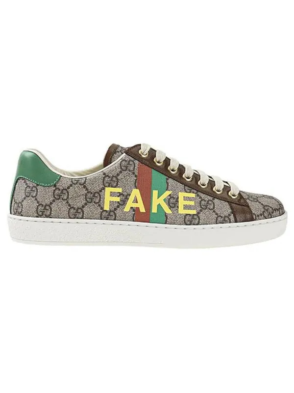 Кроссовки ace 'fake/not print' Gucci — изображение 2 из 4, бежевый/коричневый