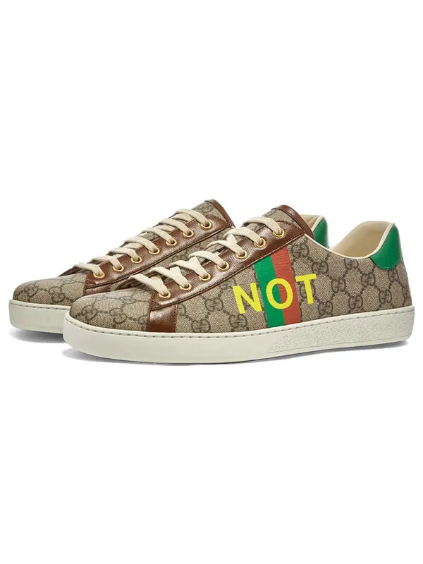 Кроссовки ace 'fake/not print' Gucci — изображение 2 из 4, бежевый/коричневый