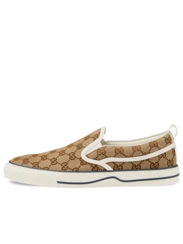 Кроссовки tennis 1977 slip-on 'beige ebony' Gucci — изображение 1 из 4, бежевый//зеленый/красный