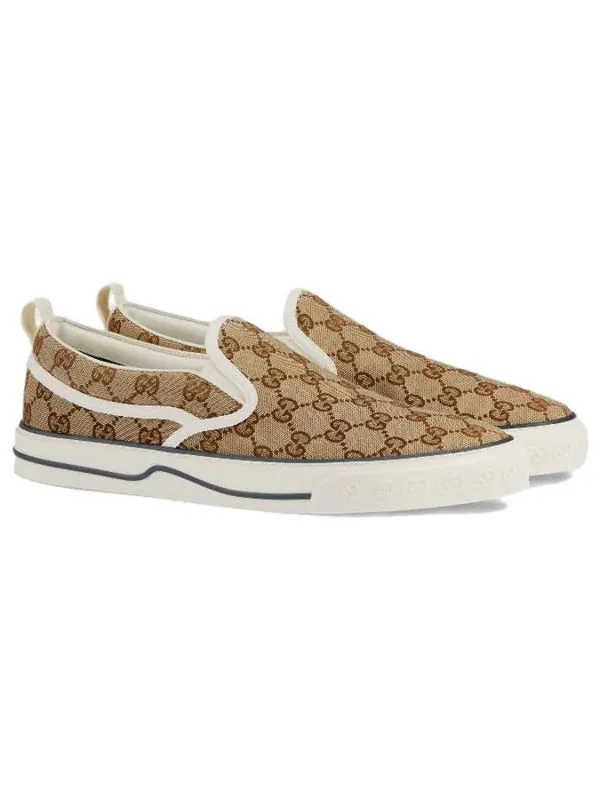 Кроссовки tennis 1977 slip-on 'beige ebony' Gucci — изображение 3 из 4, бежевый//зеленый/красный