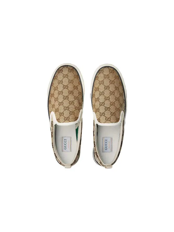 Кроссовки tennis 1977 slip-on 'beige ebony' Gucci — изображение 4 из 4, бежевый//зеленый/красный