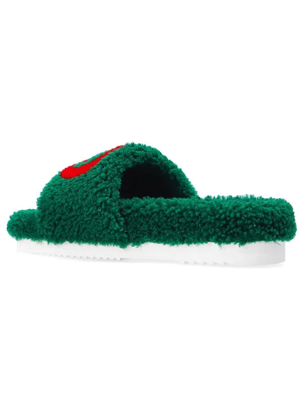 Тапочки merino wool slides 'green' Gucci — изображение 3 из 4, зеленый/красный