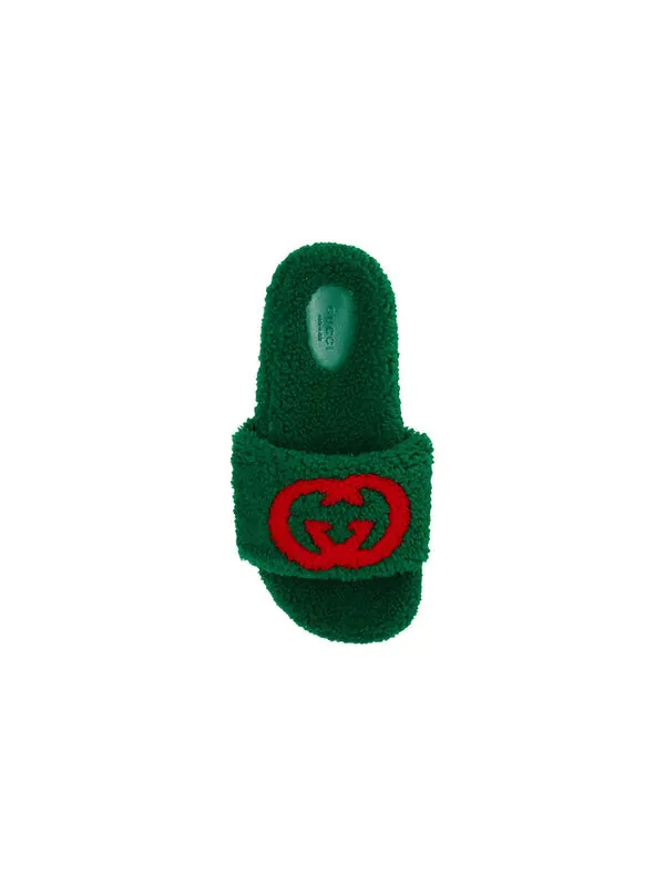 Тапочки merino wool slides 'green' Gucci — изображение 4 из 4, зеленый/красный