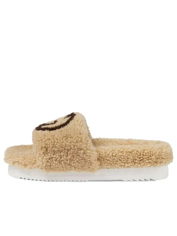 Тапочки slide 'interlocking g merino wool - light brown' Gucci