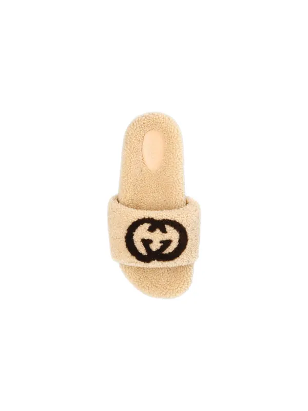 Тапочки slide 'interlocking g merino wool - light brown' Gucci — изображение 4 из 4, коричневый