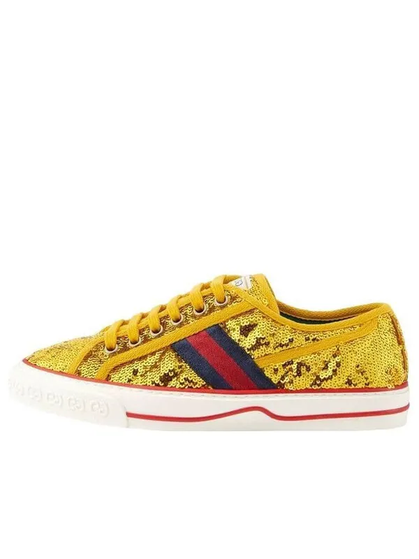 Кроссовки (WMNS) GUCCI Tennis 1977 'Gold Sequin Satin' — изображение 1 из 4, золотистый/синий/красный