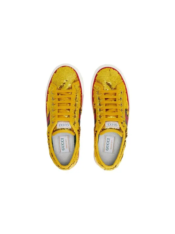 Кроссовки (WMNS) GUCCI Tennis 1977 'Gold Sequin Satin' — изображение 3 из 4, золотистый/синий/красный
