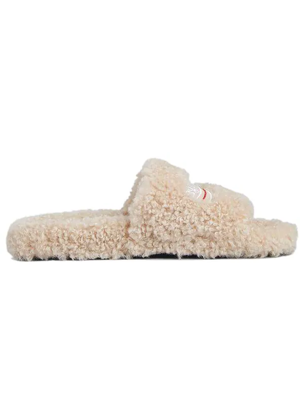 Тапочки furry slides 'beige' Balenciaga — изображение 3 из 4, бежевый