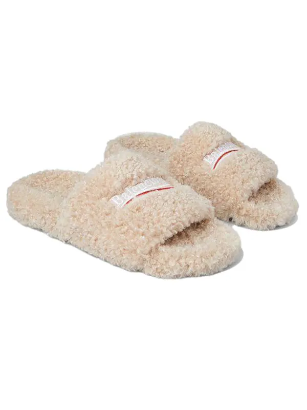 Тапочки furry slides 'beige' Balenciaga — изображение 4 из 4, бежевый